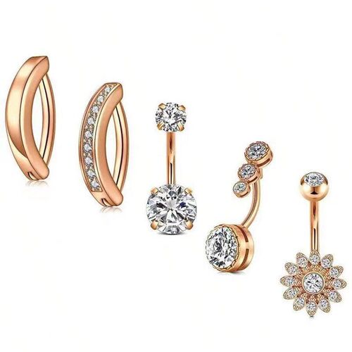 Suns Simple Glossy Zirconium Inlaid Belly Button Ring Set in