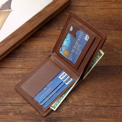 Men leather hort wallet thin wallet foldable minimalit oft