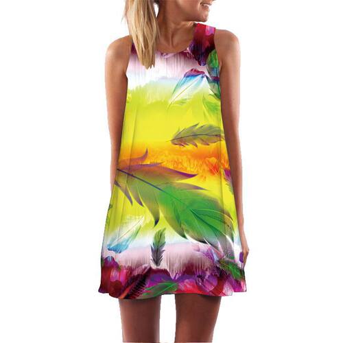 Woman Summer Dress Loose Sleeveless Dynamic Music Note
