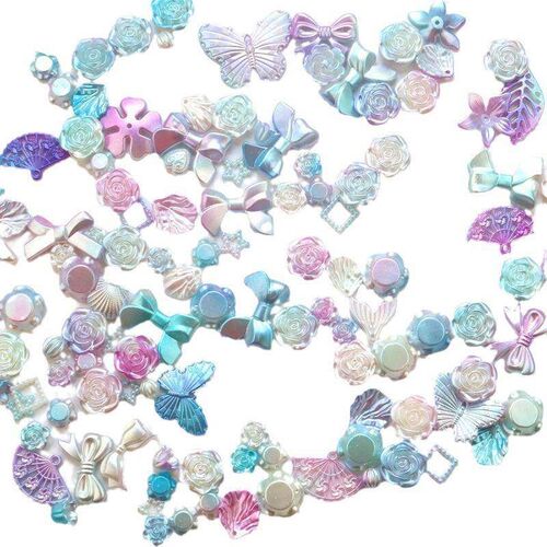 100pcs white ABS Resin Half Round flower Bow Alien Pearls Fo