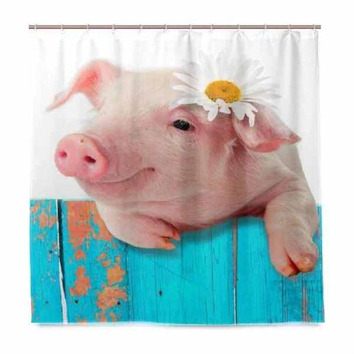 Cute Pig Wear Flower Shower Curtains Modern Simple Style