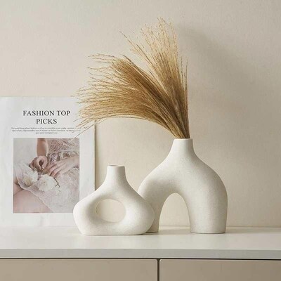 2pcs Frosted Ceramic Vase Nordic Style White Vase Light Luxu