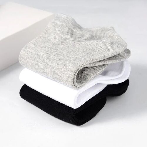 5 Pairs/Lot Low Cut Men Socks Solid Color Black White Gray B