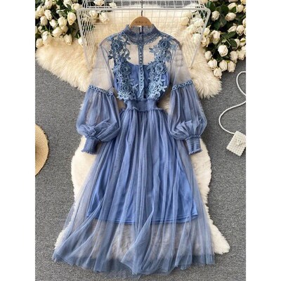 Ladies Dress Three-dimensional Flower Hook Mesh Temperament