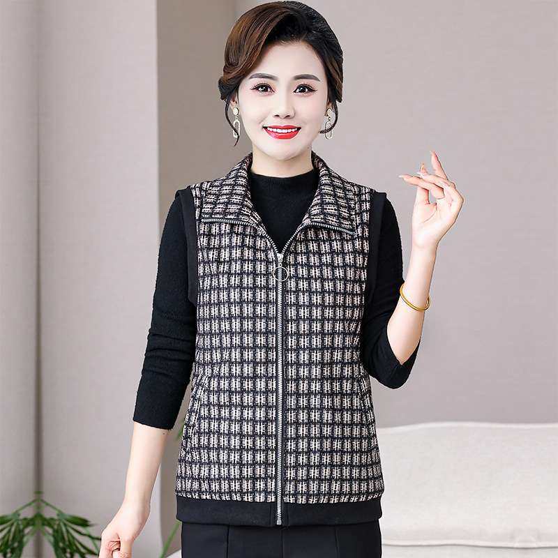奶奶秋装马甲中老年人春秋马夹妈妈翻领格子背心外穿老太太外套女,3C数码配件,其它配件,淘宝优惠券,粉丝福利购,淘宝优惠卷