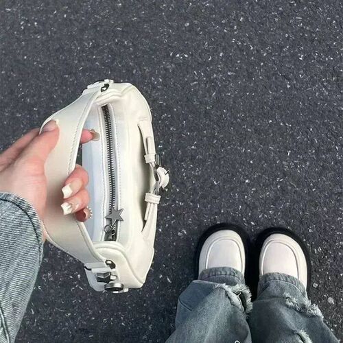 Vintage Korean Casual Cute White Star Shoulder Underarm Tote