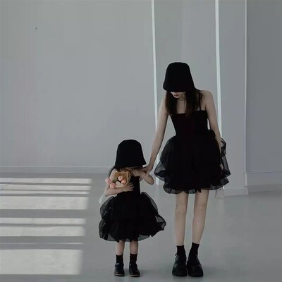 Girls French Style Little Black Dress Summer Korean Style E