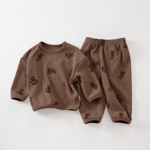 Newborn Baby Waffle Round Neck Sweater Twopiece Set Autumn I
