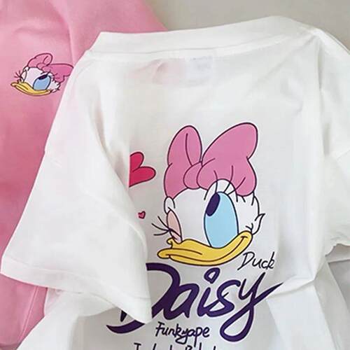 Girls Pink Tshirt Daisy Print Short Sleeve Tops Casual Fashi