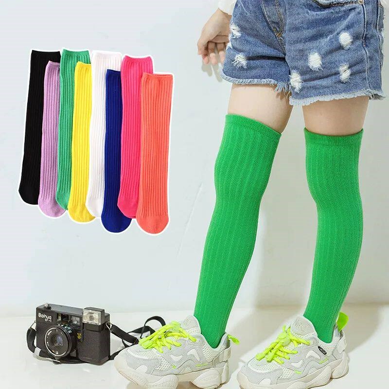 Childrens High Knee Socks Kids Baby Cotton Candy Color Stoc图片
