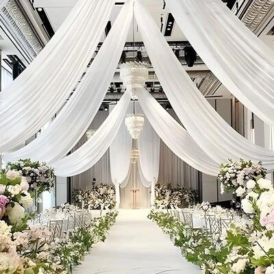 White 10M Wedding Ceiling Drapes Decortions Shiny Chiffon Cu