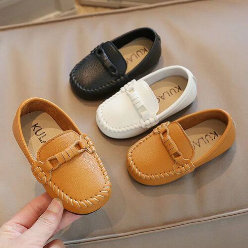 Boys Leather Shoes Black White for School Party Wedding Kids