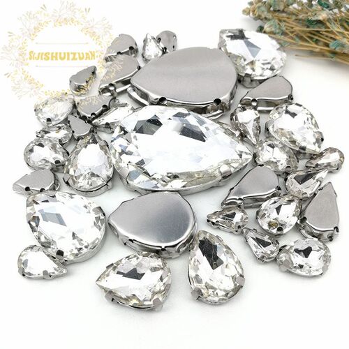 30PCS 22 Colors  Mix Drop Shape Size Glass Crystal Sew on Rh