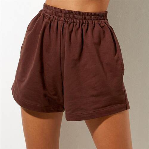 Women Summer Casual Sweat Shorts Solid Color High Waist Elas