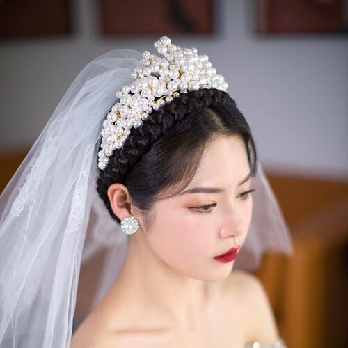 White Pearls Tiaras and Crowns for Bride Wedding Veil Decor