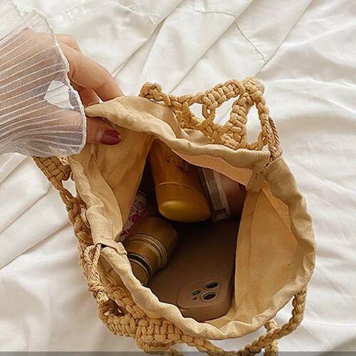 Summer Beach Bag For Women Mesh Rope Knitted Bucket Shoulder