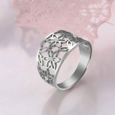 Skyrim Elegant Clear Zircon Flower of Life Finger Rings Wome