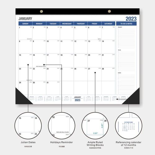 2023 English wall calendar monthly weekly planner agenda