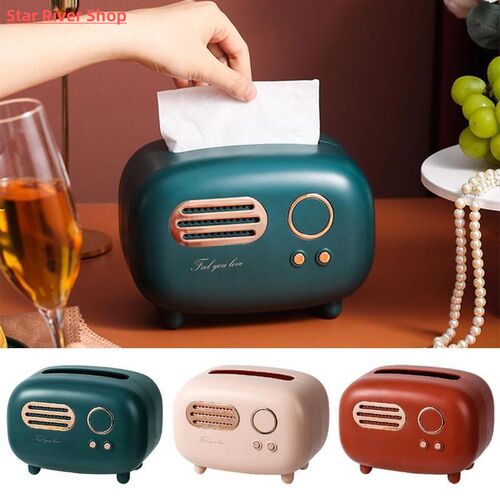 Retro Radio Model Tissue Box Desktop Paper Holder Vintage Di