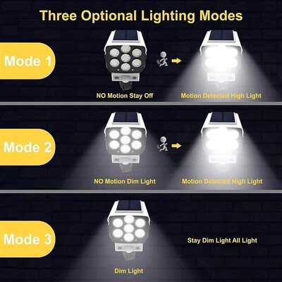 Outdoor Motion Sensor Solar Lights 2000 Lumen 77 LED With Re