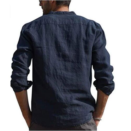 Cotton Linen Hot Sale Mens Shirt Long-Sleeved Solid Color S