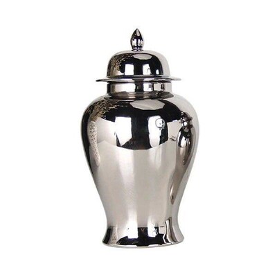 Porcelain Flower Vase Ginger Jar with Lid Argent for Office