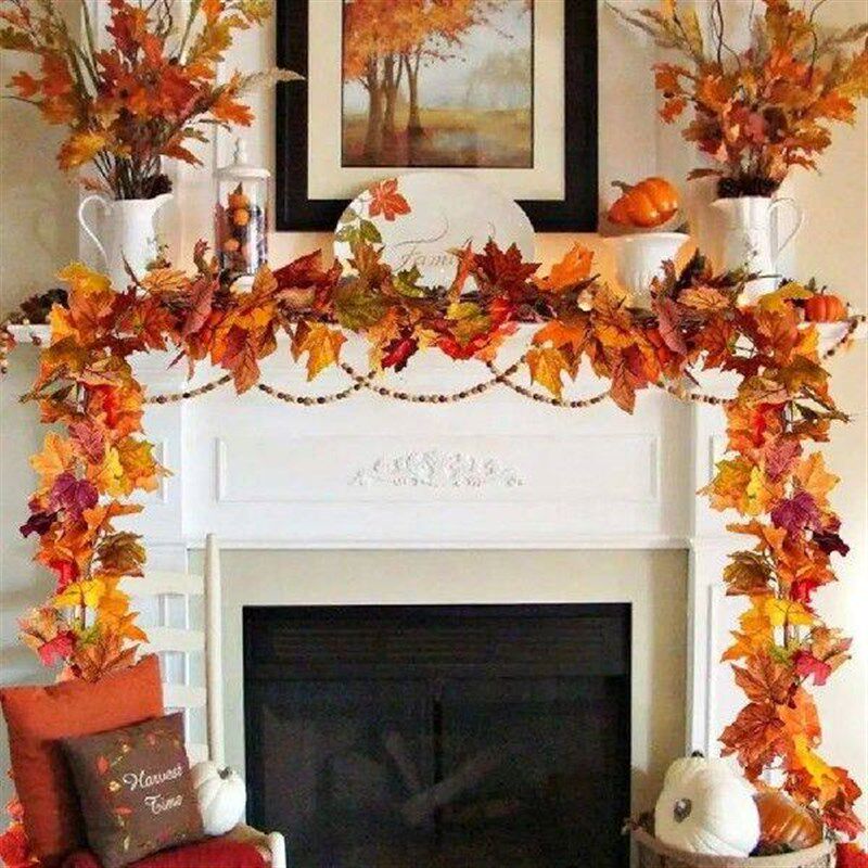 Realistic Maple Leaf Garland Fireplace Mantel Garland - 实物图
