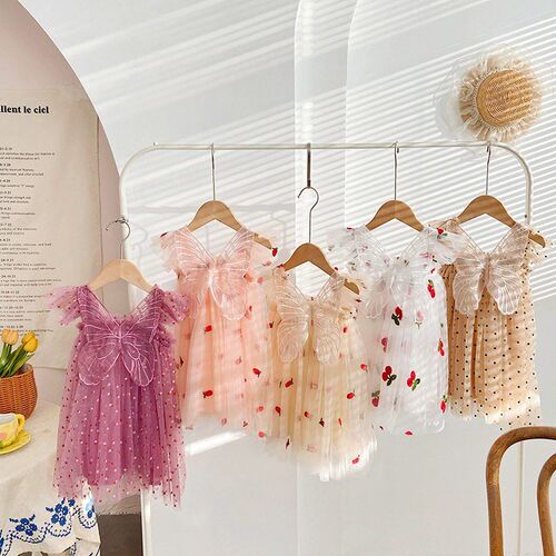 Childrens Cute Puffy Fairy Dress Girls Mesh Suspender Dress