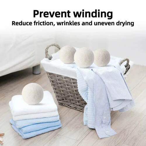 6pcs Eco-Friendly Wool Dryer Balls - Natural Fabric Softene