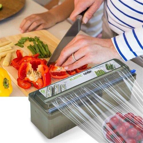 Cling Film Dispenser with Cutter Plastic Wrap Organizer