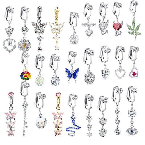 Faux Fake Belly Piercing Butterfly Leaves Dangling Long