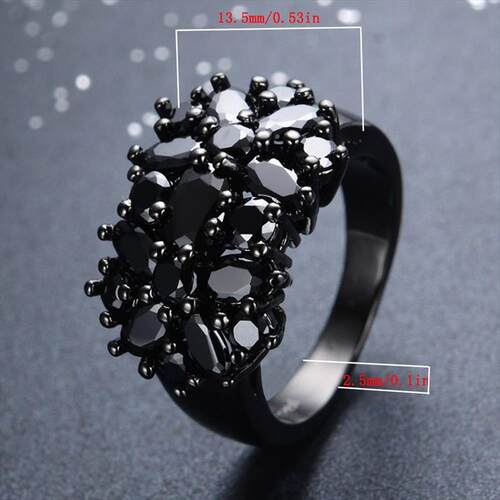 Punk Antique Black Crystal Stone Opening Black Rings Set for