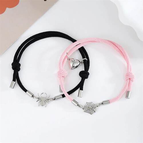 2Pcs/Set Handmade Braided Rope Spider Pendant Couple Bracele
