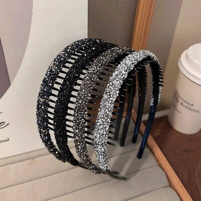 Non-slip Rhinestone Hair Hoops Bands Women Toothed Elastic H