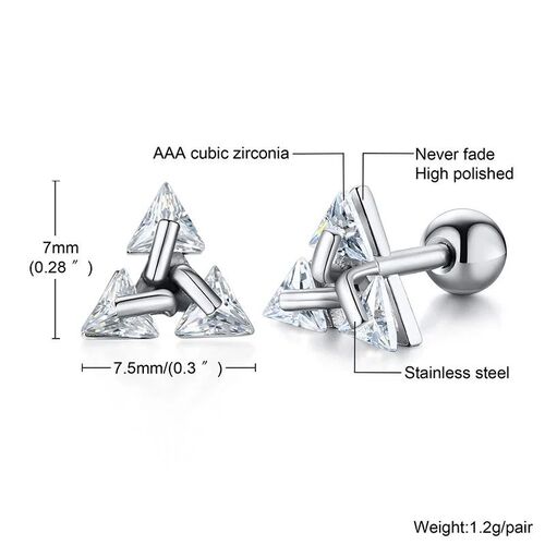 Men Stud Earring ,Triangle Pierced Crystal Zircon Stud Earri