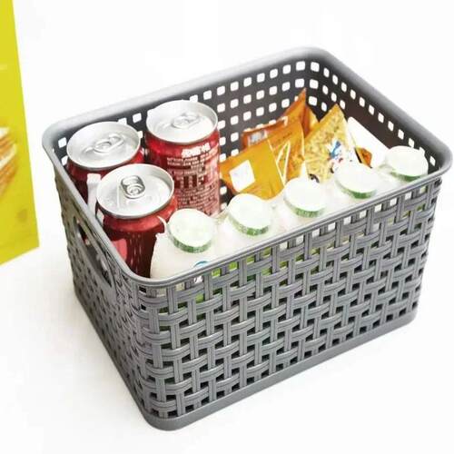 2Pcs Plastic Storage Box Hollowed Out Side Woven Simple Stor