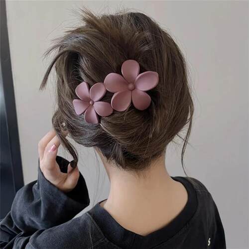 4Pcs flower Hair Clips Matte French Hair Barrette Black Flor