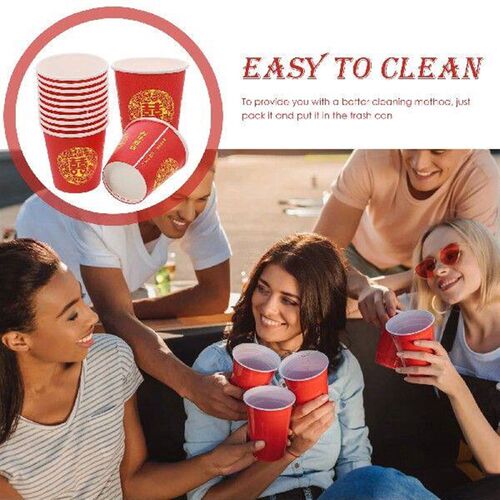 100 Pcs Red Double Happiness Glass Paper Cups Chinese Style