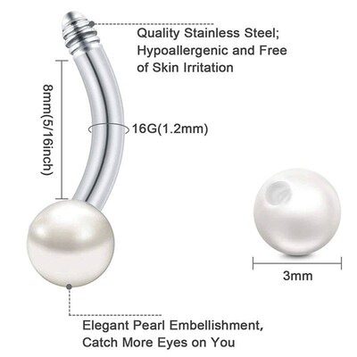 WKOUD G Surgical Steel Daith Rook Earring Pearl Sequins