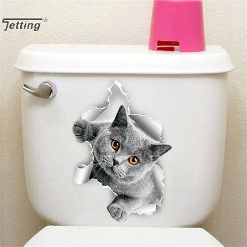 Funny 3D Kitten Toilet Seat Stickers Decals Waterproof Peel