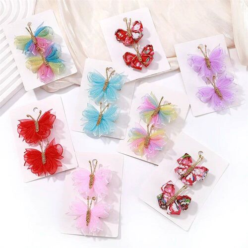 2pcs/set Rainbow Butterfly Hair Clips For Girls Fashion Sequ