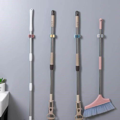 No-drill mop hook with strong adhesive for wall mounting, su