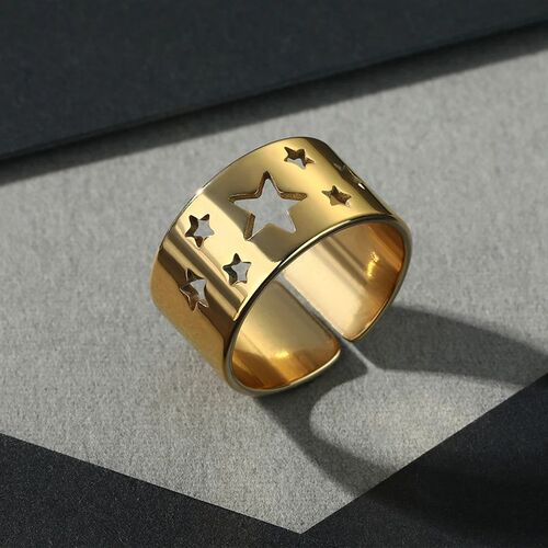 Kinitial April Stainless Steel Star Ring Womens Cutout Ring