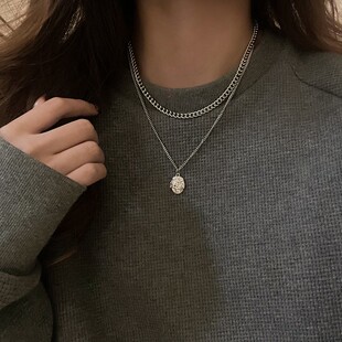 Double Layer Necklace Girl欧美轻奢小众气质钛钢双层项链女