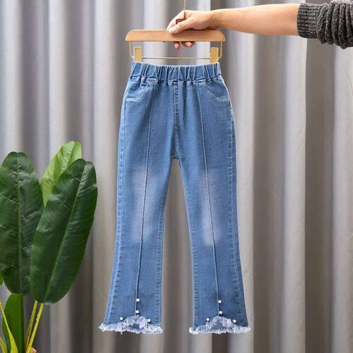 New Fashion Teenage Girls Jeans Pants Bead Lace Denim Girl T