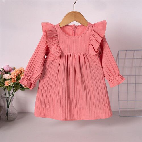 Long Sleeve Princess Style Dress for Girls Solid Color with