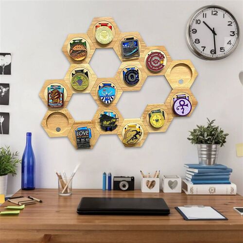 1-10Pcs Wooden Medal Display Racks Hexagonal Honeycomb Combi