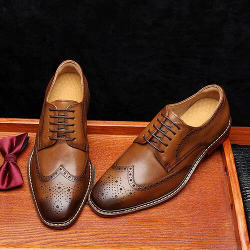 Brogue Carved Mens Dress Shoes Leather Business Derby Shoes
