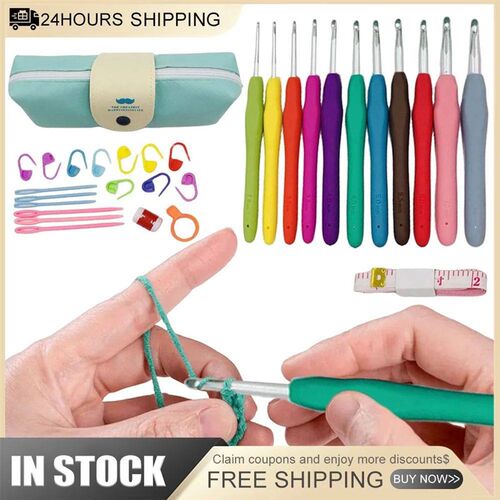 Colorful Rubber Handle Knitting Needles Kit With Sewing Clip