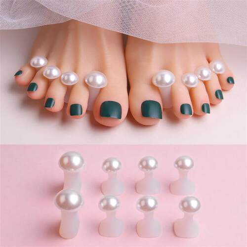 8Pcs White Pearls Soft Silicone Toe Separator For Nail Polis